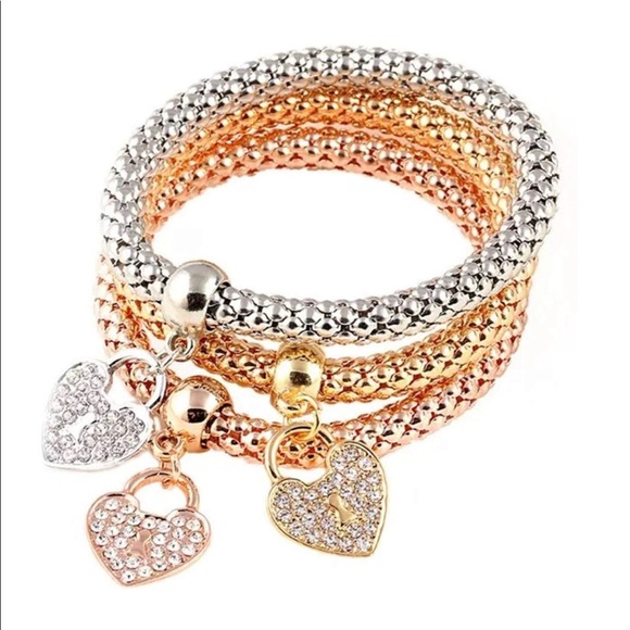 Jewelry - 3 Pcs Gold-Rose Gold-Silver Round Set Bracelet